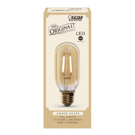 Feit Electric Feit T14 E26 (Medium) LED Bulb Amber Soft White 40 Watt Equivalence 1 pk T14/VG/LED